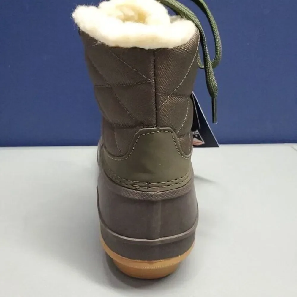 Khombu Zany Waterproof Duck Boots Womens Sz 7 Grey Green Synthetic Faux Fur Trim